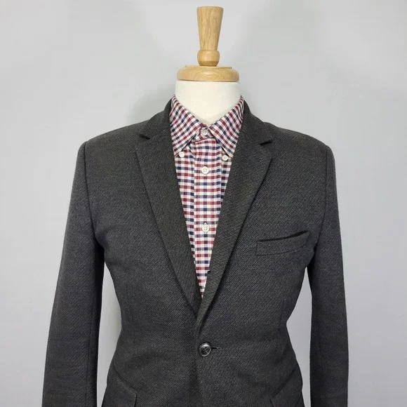 H&M Men's Sport Coat Blazer Two Button Flannel Poly Wool Blend Brown‎ 38R